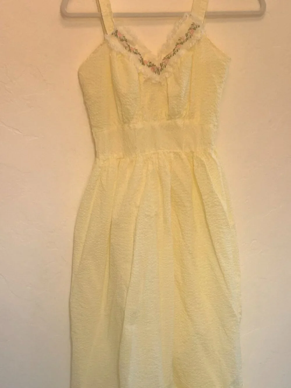 Vintage dress/night gown for girls, yellow seersucker, size 